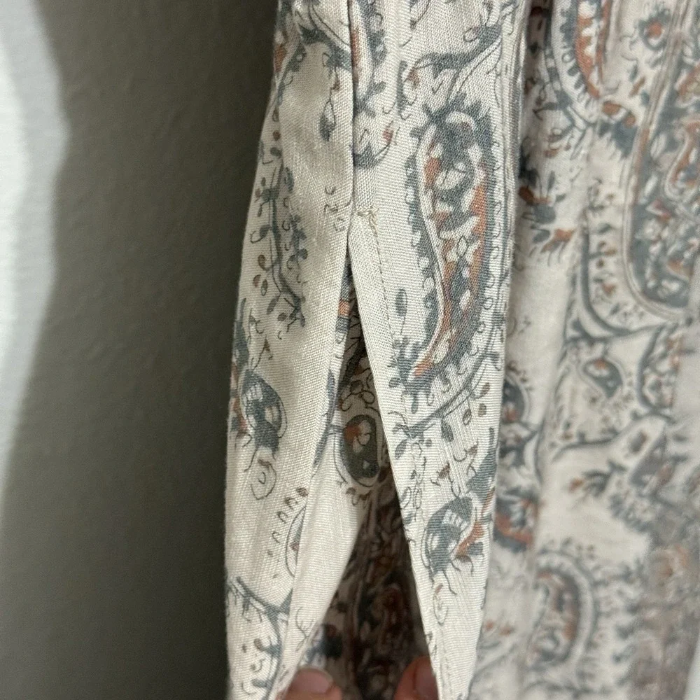 Splendid Alessandra Paisley Linen Blend Maxi Dress Leg Slit Size Large‎ Bohemian